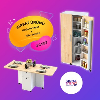 Folding Kitchen Table & Pantry Cabinet Set on Sale KM-02 + MK-02