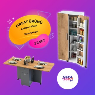 Folding Kitchen Table & Pantry Cabinet Set on Sale KM-03 + MK-05