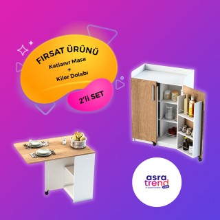 Folding Kitchen Table & Pantry Cabinet Set with a Discount KM-18 + MK-12