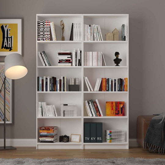 Asra Trend 5 Shelves 2 Modules Bookshelf Study Room Office Modern Decorative Bookshelf White