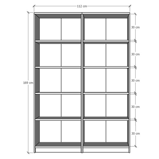 Asra Trend 5 Shelves 2 Modules Bookshelf Study Room Office Modern Decorative Bookshelf White