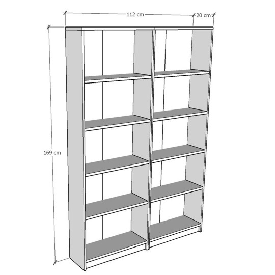 Asra Trend 5 Shelves 2 Modules Bookshelf Study Room Office Modern Decorative Bookshelf White Anthracite-Grey