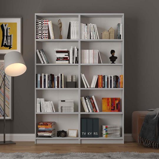 Asra Trend 5 Shelves 2 Modules Bookshelf Study Room Office Modern Decorative Bookshelf Ash-Grey