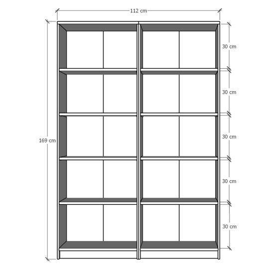 Asra Trend 5 Shelves 2 Modules Bookshelf Study Room Office Modern Decorative Bookshelf Ash-Grey