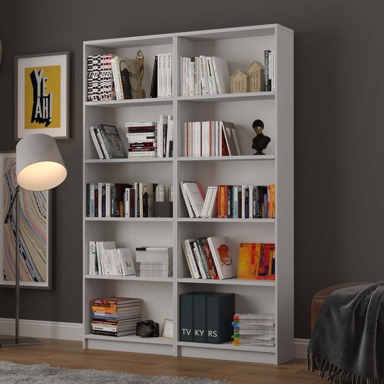 Asra Trend 5 Shelves 2 Modules Bookshelf Study Room Office Modern Decorative Bookshelf Ash-Grey