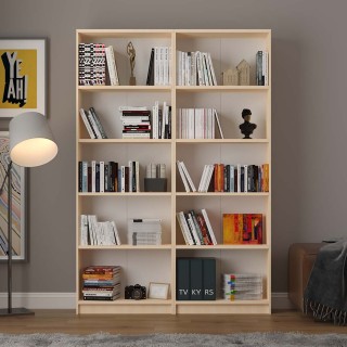 Asra Trend 5 Shelves 2 Modules Bookshelf Study Room Office Modern Decorative Bookshelf Maple Wood