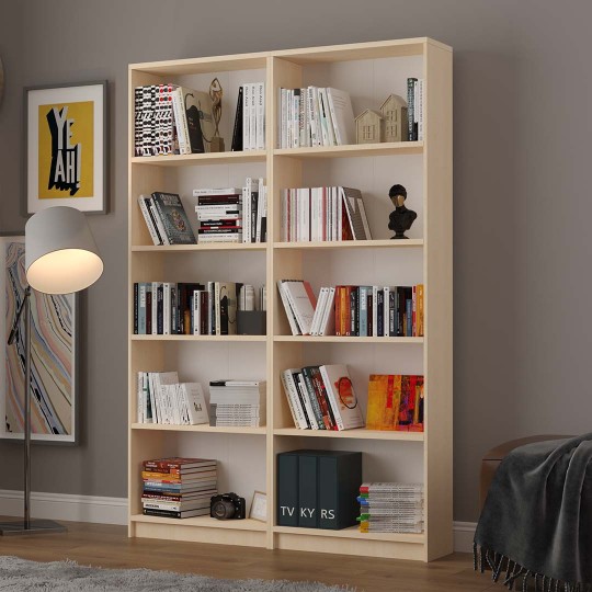 Asra Trend 5 Shelves 2 Modules Bookshelf Study Room Office Modern Decorative Bookshelf Maple Wood