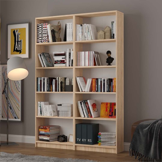 Asra Trend 5 Shelves 2 Modules Bookshelf Study Room Office Modern Decorative Bookshelf Sapphire Oak