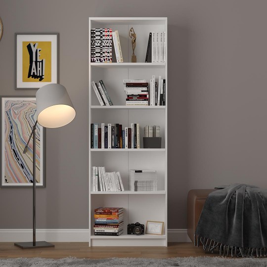 Asra Trend 5 Shelf Bookcase Study Room Office Modern Decorative Bookshelf White