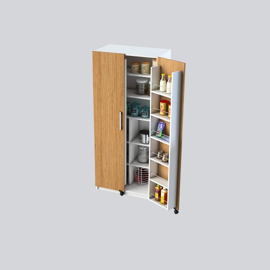 Kitchen Pantry Cabinet White & African Walnut MK-06