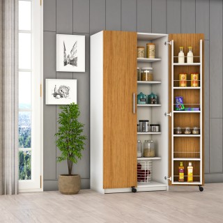 Kitchen Pantry Cabinet White & African Walnut MK-06