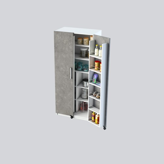 Kitchen Pantry Cabinet White & Retro Gray MK-07