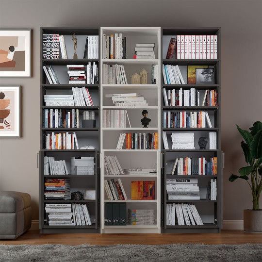 Dark Grey & White Covered Bookcase Asra Trend K-58