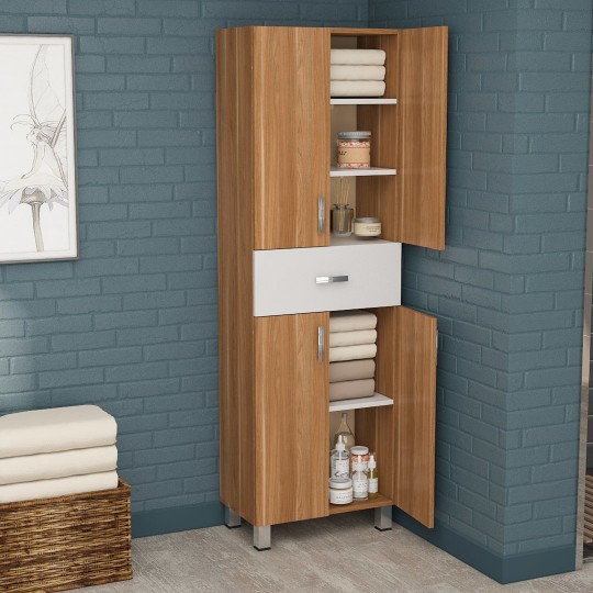  Bathroom Cabinet Avir Walnut & White