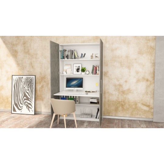 Home Office Cabinet and Desk White & Retro Gray