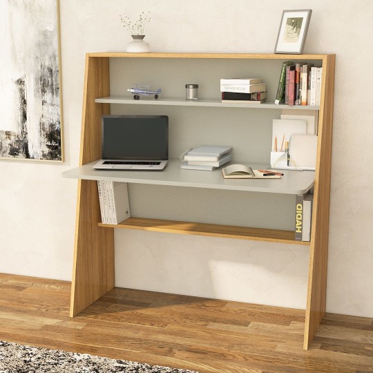  Teak & White & Metallic Grey Desk