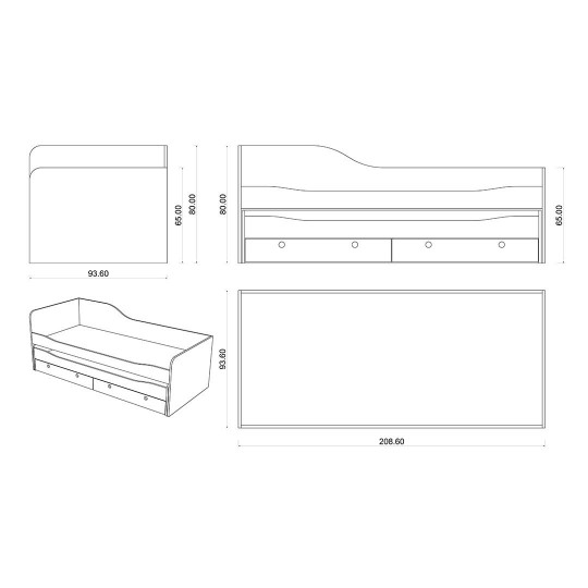 Extendable Bed Dark Gray & Teak