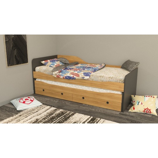 Extendable Bed Dark Gray & Teak