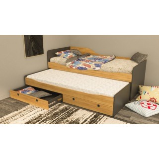 Extendable Bed Dark Gray & Teak