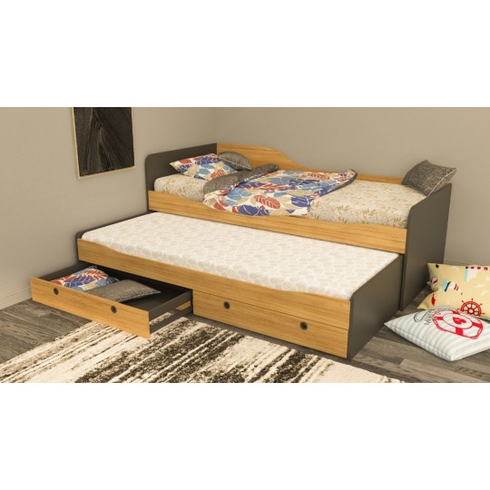 Extendable Bed Dark Gray & Teak