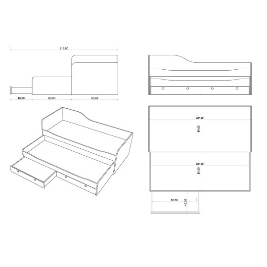 Extendable Bed White & Dark Gray