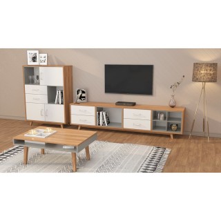 TV Group Avir Walnut & Metallic Grey & White