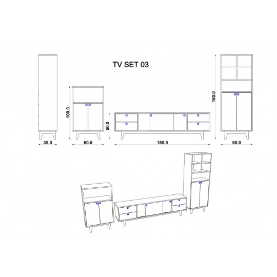 TV Group Dark Gray & Royal Marble