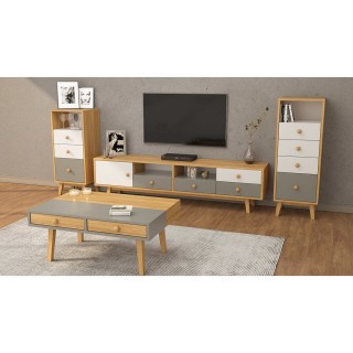 TV Group Teak & Metallic Grey & White