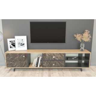 TV Unit in Caucasian Oak & Bianco & Dark Grey