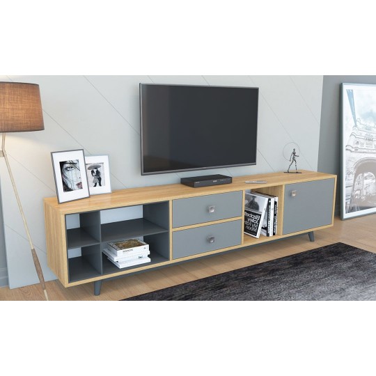 TV unit Teak & Metallic Grey & Dark Grey