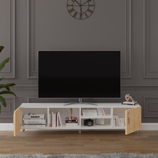 TV Unit: White & Sapphire Oak T-10